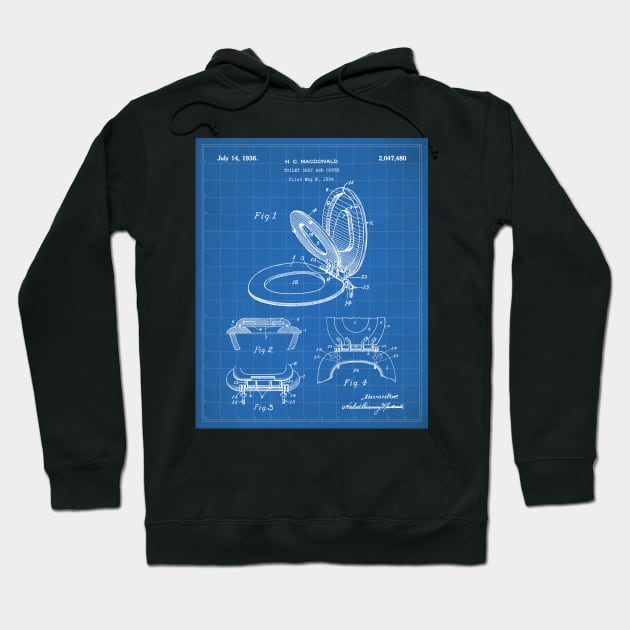 Toilet Seat Patent - Bathroom Art - Blueprint Hoodie by patentpress